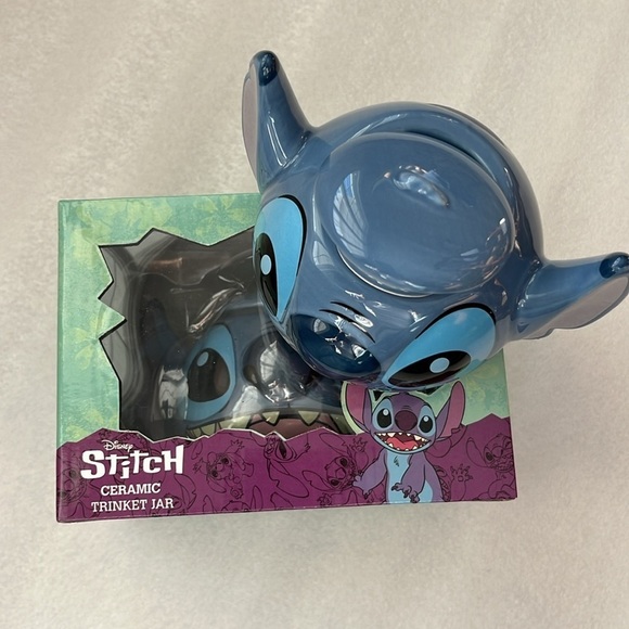 🆕 Disney Stitch Ceramic Trinket Jar with Lid Blue - Picture 2 of 12